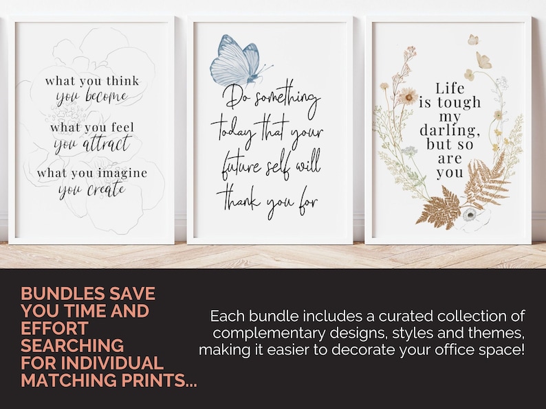 Inspirational Wall Art for Women Quotes About Life Gallery Wall Set of 6 Prints Inspiring Office Wall Decor Pressed Flower Art Print Posters image 6