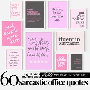 Pink Office Wall Art Funny Quote Gallery Wall Sarcastic Work Humor Inspiring Quote Poster Set Fun Desk Decor Grey and Pink Wall Decor Trendy