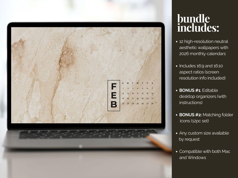 Desktop Wallpaper Calendar 2026, Neutral Aesthetic Desk Decor, Monthly ...