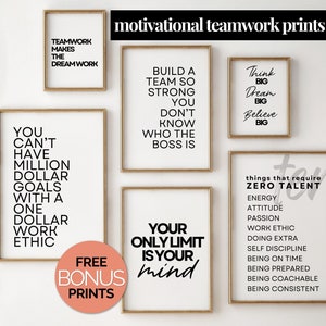 Modern Teamwork Prints Set of 6, Inspirational Staff Posters for Breakroom, Corporate Workspace Wall Decor, Meeting Room Quote Bundle image 1