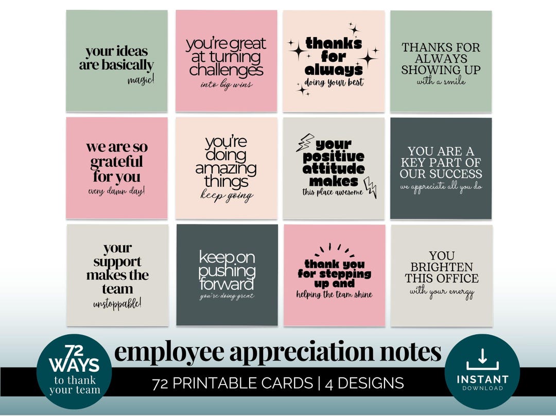 Recognition Note Staff Appreciation Note Cards, Employee Encouragement, Downloadable ...