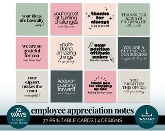 Staff Appreciation Note Cards, Employee Encouragement, Downloadable Thank You Coworker Cards, Team Shout Outs, Thank You Cards for Gift Box