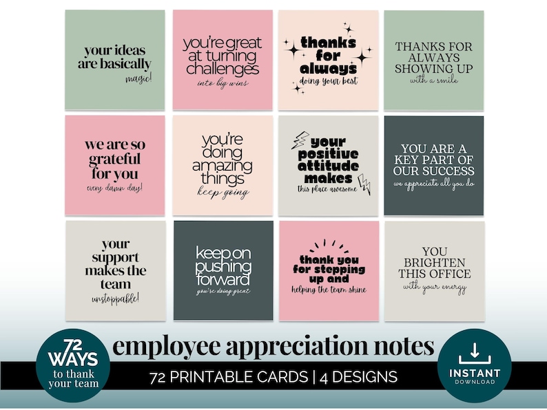 Staff Appreciation Note Cards, Employee Encouragement, Downloadable ...
