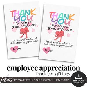 Meilleures étiquettes-cadeaux d'employés Étiquettes imprimables de remerciement pour les employés Étiquettes de remerciement du personnel Étiquettes gourmandises pour collègues Mini-cartes de remerciement