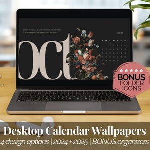 Sfondo del calendario 2025 e bundle di organizer per desktop Sfondo digitale per desktop Calendario mensile per desktop per Windows Macbook Icone delle cartelle