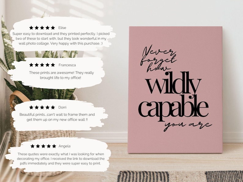 Motiverande väggkonst set med 3, inspirerande citatposters, kontorsdekor för kvinnor i rodnande rosa, inspirerande arbetscitattryck, konst med growth mindset bild 6