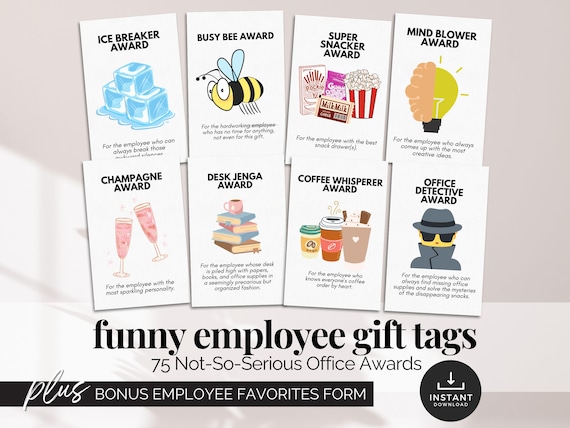 Employee Appreciation Gift Tags Staff Recognition Awards Funny Coworker Gift Tags Printable Employee Awards Mini Card Size Workplace Humor