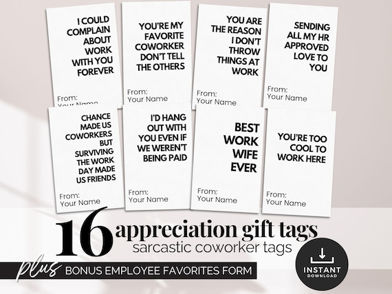 Sarcastic Coworker Gift Tags Funny Employee Cards Editable Gift Tags for Office Staff Printable Sarcasm Appreciation Tags for Work Friend
