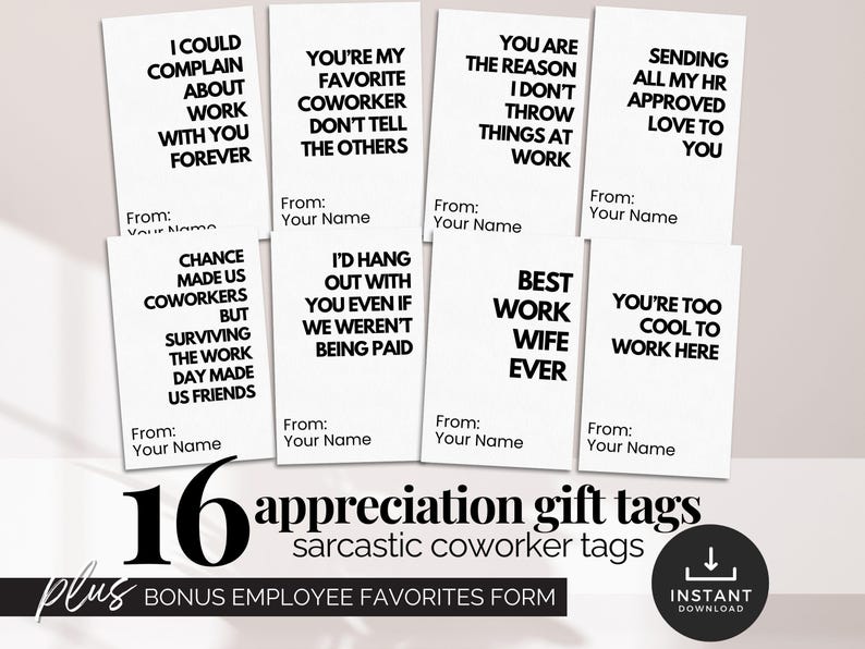 Sarcastic Coworker Gift Tags
