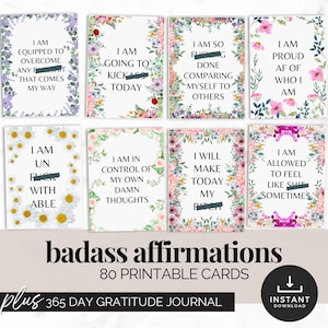 Cartes d'affirmation imprimables avec jurons, Jeu de cartes d'affirmation de soi badass, Cartes de citations ondes positives, Cartes d'affirmation de soi numériques