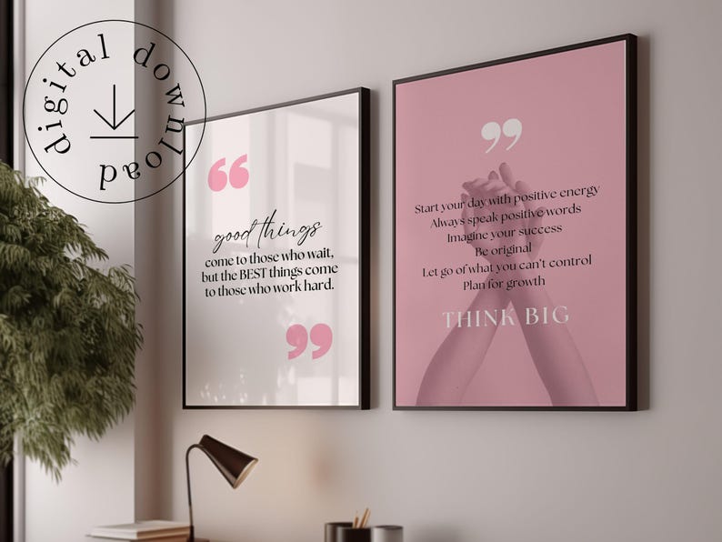 Hot Pink Wall Art Print Set of 6 Feminine Office Wall Decor Pink ...