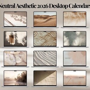 Sfondo desktop con estetica neutra, calendario mensile 2026, sfondo per laptop, organizzatore dello schermo minimalista, sfondi per MacBook o Windows immagine 3
