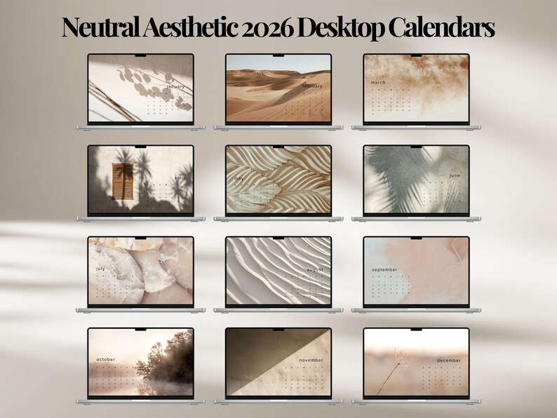 Sfondo desktop con estetica neutra, calendario mensile 2026, sfondo per laptop, organizzatore dello schermo minimalista, sfondi per MacBook o Windows immagine 3