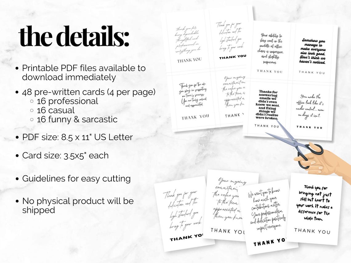 Printable Appreciation Note Cards for Employee Gratitude ...
