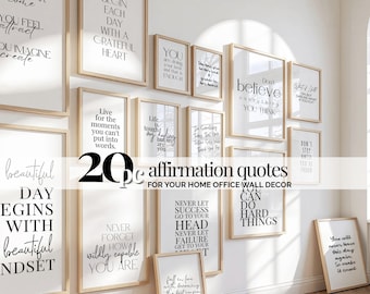 Positive Affirmation Poster Bundle, Female Empowerment Quote Gallery Wall, Inspiring Home Office Wall Decor, Feminine Office Print Set of 20
