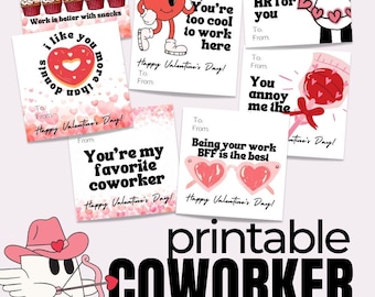 Digital Valentine Cards for Co-workers Cute Valentines Day Cards Sarcastic Office Humor Valentines Gift Tags Funny Valentines for Employees