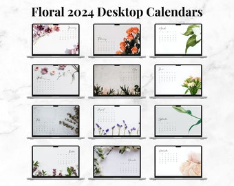 Floral Desktop Wallpaper Calendar, 2024 Desktop Calendar, Flower Computer Wallpaper, Nature Computer Backgrounds, Floral Laptop Wallpaper
