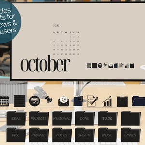 Desktop Wallpaper And Icon Pack 2026 Monthly Calendar Digital Desktop Wallpaper Editable Desktop Organizers Laptop Wallpaper for Mac Windows image 7