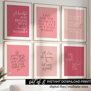Inspirational Wall Art Women Pink Office Desk Decor Quotes About Life Gallery Wall Set Blush Pink Wall Art Pink Home Office Decor Feminine image 1