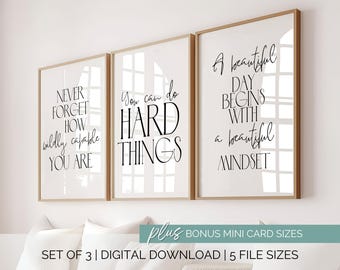 Digital Print for Office Wall Art Set of 3 Inspirational Prints Growth Mindset Quotes Modern Motivational Poster Set You Can Do Hard Things