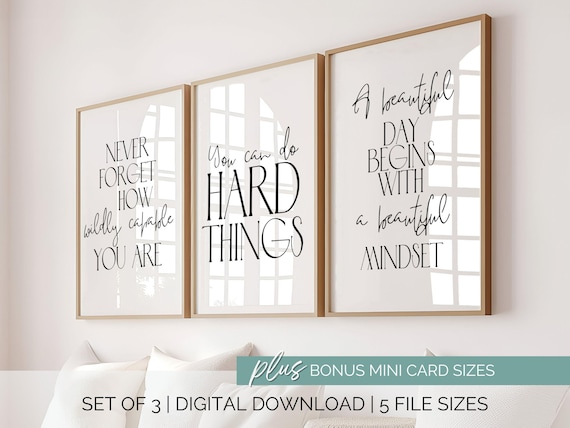 Digital Print for Office Wall Art Set of 3 Inspirational Prints Growth Mindset Quotes Modern Motivational Poster Set You Can Do Hard Things