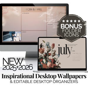 Desktop Wallpaper 2026 Desktop Organizer & Icon Bundle Digital Desktop Background 2025 Monthly Desktop Calendar for Computer Windows Macbook
