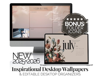 Desktop Wallpaper 2026 Desktop Organizer & Icon Bundle Digital Desktop Background 2025 Monthly Desktop Calendar for Computer Windows Macbook