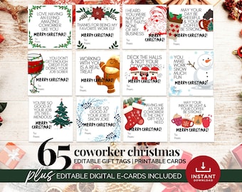 Funny Christmas Printable Cards for Office Coworkers - Digital Download, Set of 60 Gift Tags