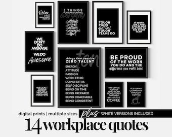 Citazioni motivazionali nere, stampe da parete per ufficio, set di decorazioni da parete con citazioni sul lavoro di squadra, cartelli da lavoro motivazionali stampabili