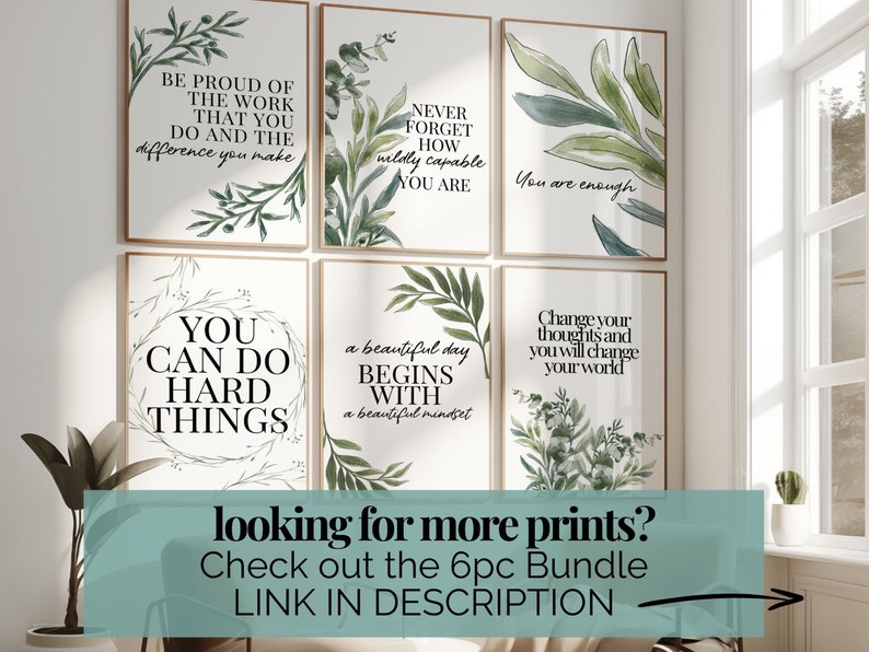 Sage Green Botanical Office Wall Decor Set