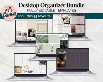 Desktop Organizer Bundle, Editable Desktop Wallpaper Pack, Custom Digital Calendars 2026, Computer Background for Windows and Macbook