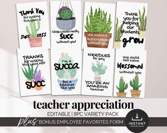 Etiqueta de regalo suculenta para agradecimiento a los maestros, tarjeta de agradecimiento con juego de palabras para maestros, etiqueta de regalo de planta imprimible, etiqueta de agradecimiento para el personal de la escuela