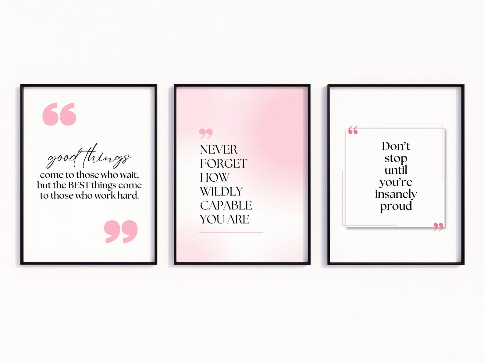 Pink Office Decor Set of 3 Motivational Print Pink Wall Art Quotes ...