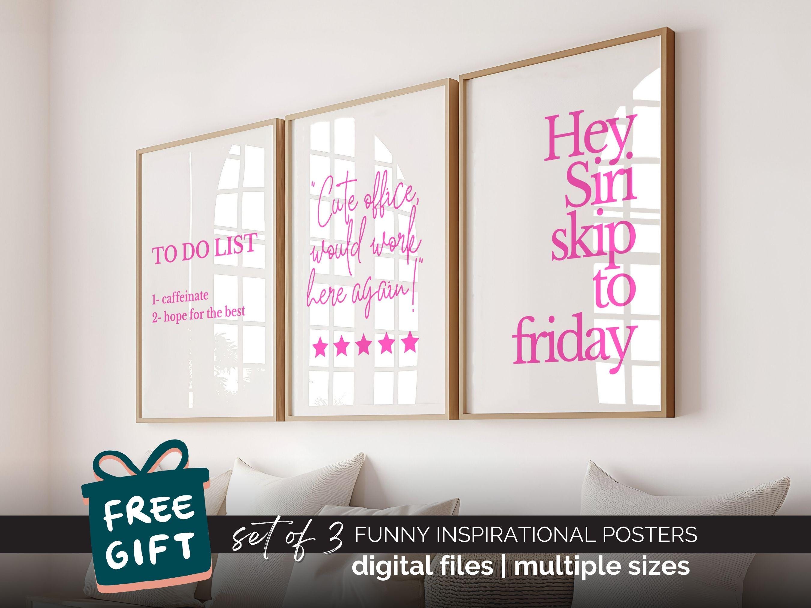 Bright Pink Wall Art Set Sassy Home Office Posters Funny Motivational ...