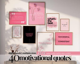 Pink Wall Art Prints Motivational Office Decor Wall Pink Aesthetic Poster Set with Work Quotes Inspirational Gallery Wall Bundle Sayings
