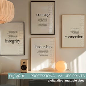 Póster de arte mural de emprendedoras, mujeres en liderazgo, frases de liderazgo, impresión, definición de valores fundamentales, decoración de oficina, inspiración de equipo, conjunto de 4