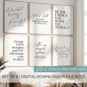 Mindset Posters Set of 6, Feminine Home Office Wall Decor, Inspirational Entrepreneur Quote, Positive Affirmation Prints, Office Decor Women