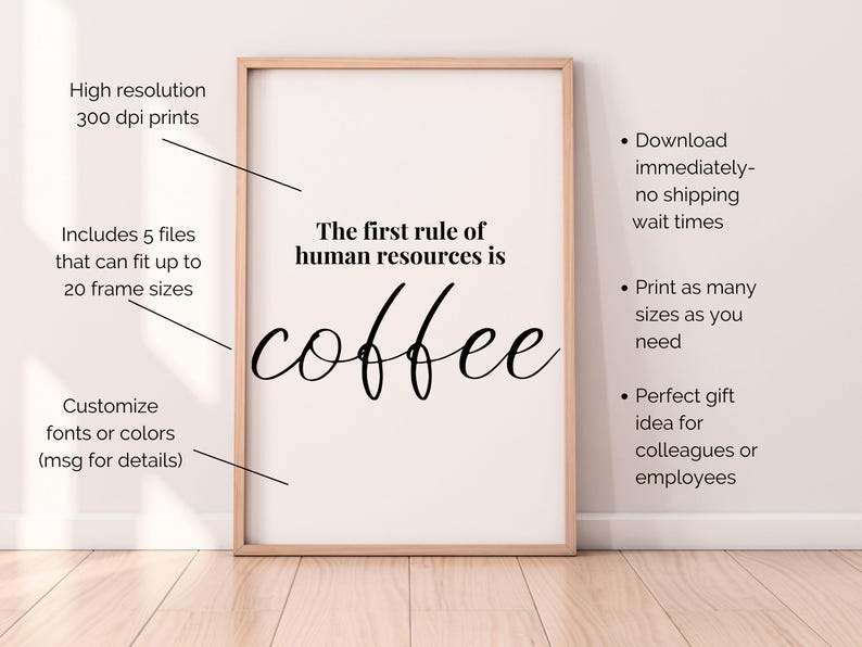 HR Rules Office Humor Printable Office Decor for Women Office Wall Art Human Resources Poster HR Manager Gift Hr Coworker Gift Coffee Lover image 4