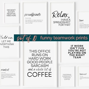 Funny Office Decor Printables, Office Humor Poster Set, Inspirational Breakroom Wall Art, Workplace Poster with Fun Team Quotes image 1
