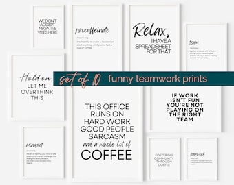 Funny Office Decor Printables, Office Humor Poster Set, Inspirational Breakroom Wall Art, Workplace Poster with Fun Team Quotes