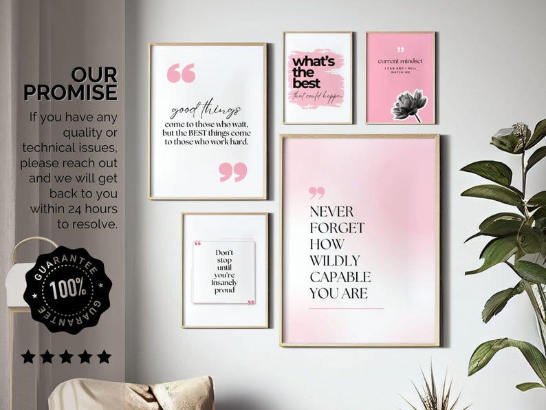 Pink Office Decor Set of 3 Motivational Print Pink Wall Art Quotes ...