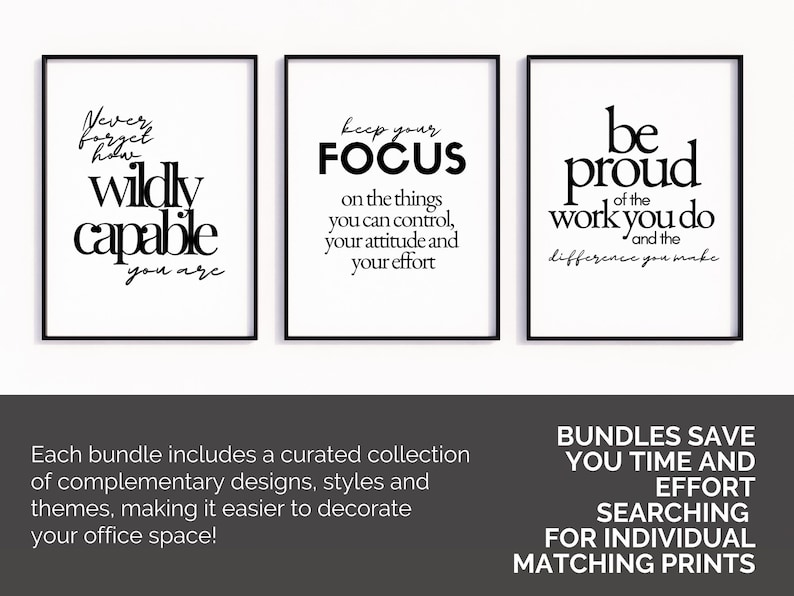 Motivational Wall Art Digital Print Set of 3, Inspirational Quote ...