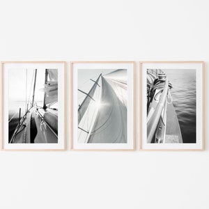 Schwarz-Weißes Segelboot Kunstdruck 3-teilige Wandkunst | Etsy