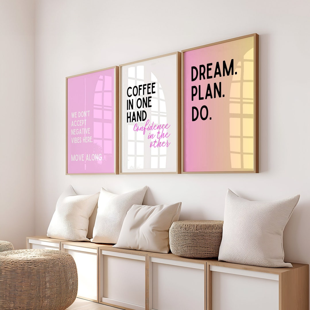 Pink Office Decor Women Inspirational Home Office Wall Art Set of 3 ...