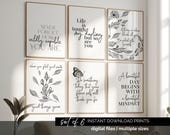 Floral Office Wall Art Set of 6 Motivational Print Growth Mindset Quote Poster Set Inspirational Women Quote Uplifting Wall Decor Minimalist