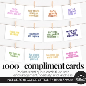 Cartes de compliments Cartes de positivité colorées Citations d'encouragement imprimables Cartes de gentillesse à télécharger Cartes de citations inspirantes et édifiantes