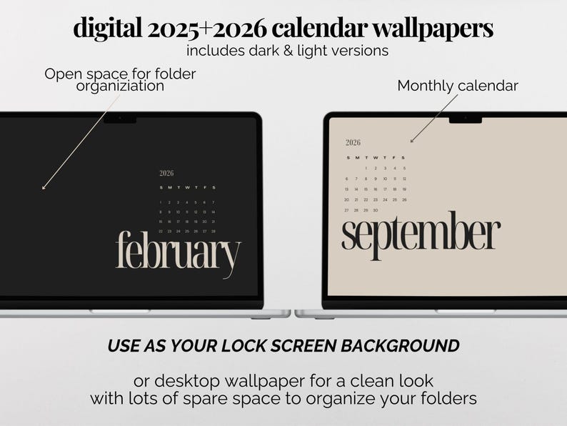 Desktop Wallpaper And Icon Pack 2026 Monthly Calendar Digital Desktop Wallpaper Editable Desktop Organizers Laptop Wallpaper for Mac Windows image 2