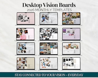 Editable Vision Board Templates, Digital Desktop Wallpaper Collage, Digital Calendar 2026, Goal Setting, Manifesting Vision Board for Laptop