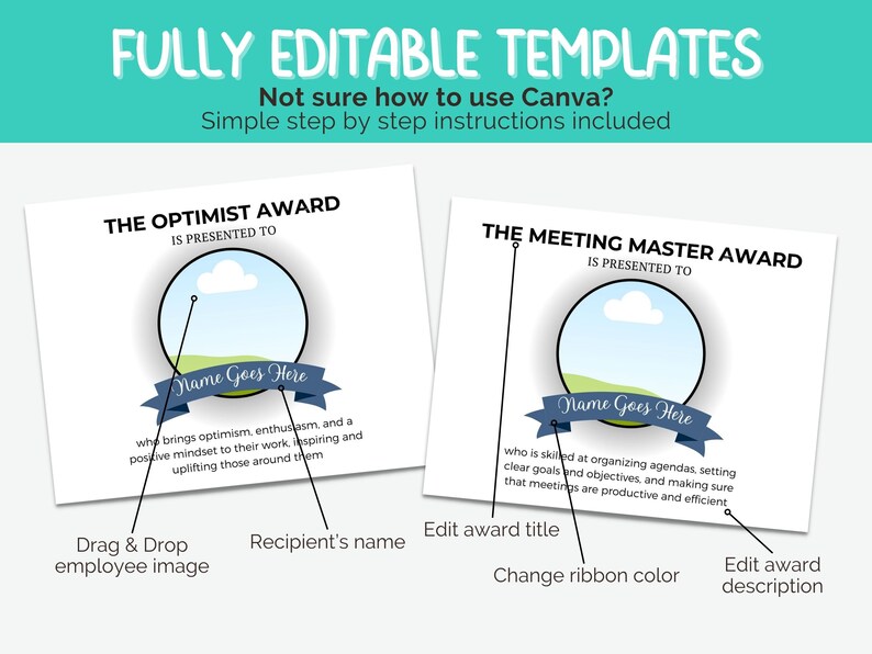 Optimist Ribbons Employee Appreciation Day Awards Editable Staff Recognition Awards ...