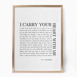 EE カミングス「I Carry Your Heart」プリント バレンタインデーの名言 文学的愛の名言 ソウルメイト 印刷可能なウォールアート ロマンチックなギフト 寝室の壁飾り